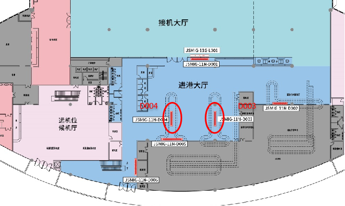绵阳南郊机场广告-T1到达行李转盘中央灯箱D003/4位置图