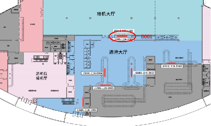 绵阳南郊机场广告-T1到达行李厅出口灯箱D001位置图