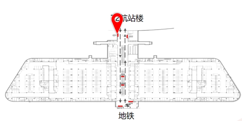 宁波栎社国际机场广告-GTC内部侧墙灯箱1位置图