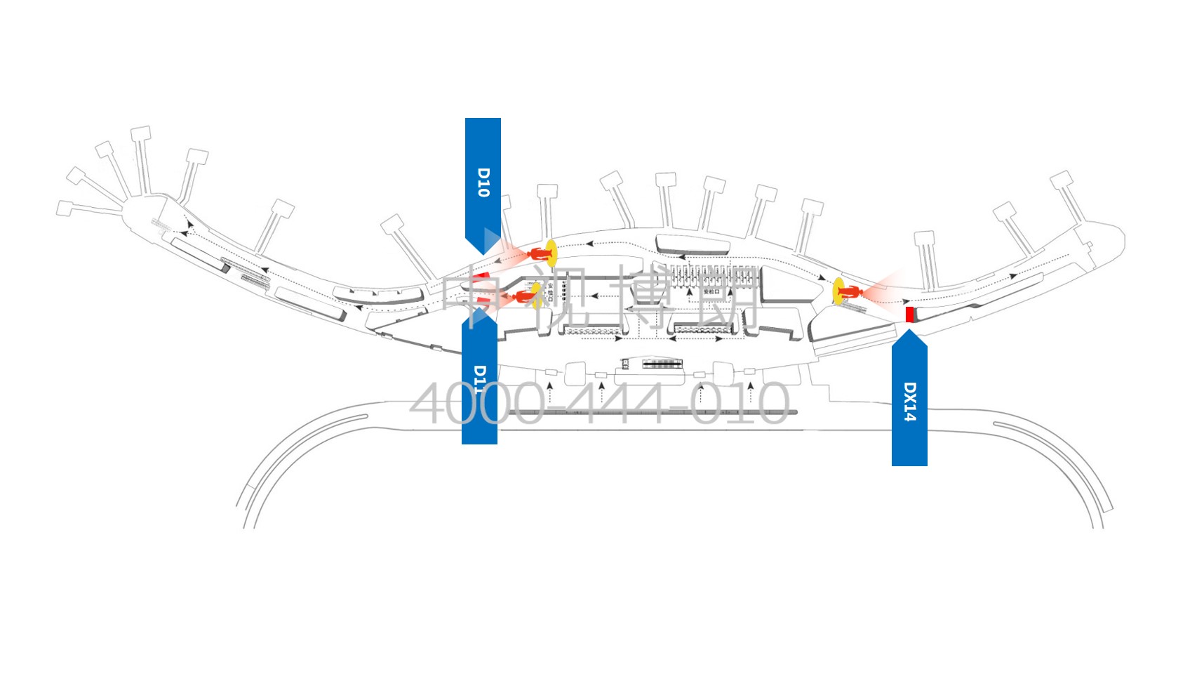 宁波机场广告-国内国际出发通廊灯箱点位图