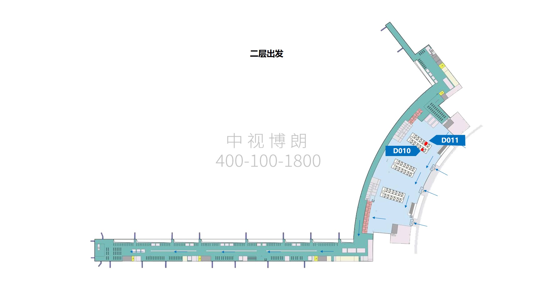 南昌昌北国际机场广告-国内出发值机区灯箱D011位置图