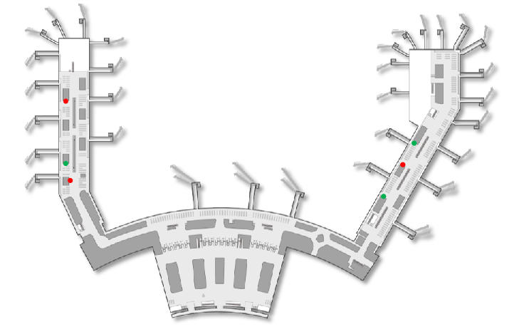 南京机场广告-T1出发候机区墙体灯箱套装点位图
