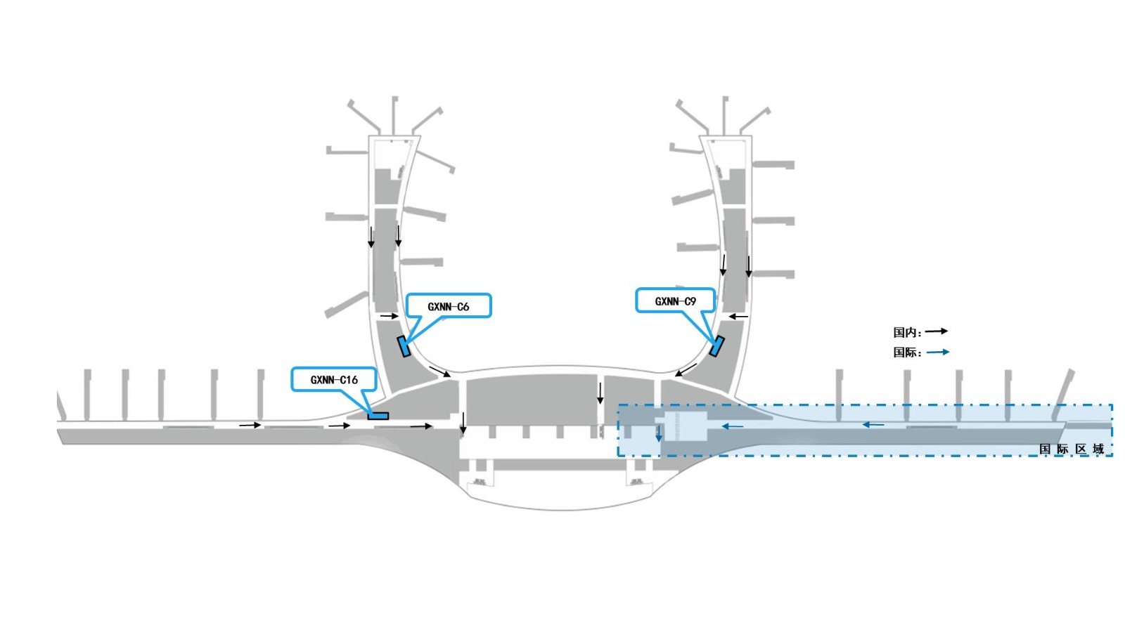 南宁吴圩国际机场广告-国内到达夹层墙面灯箱套装7位置图