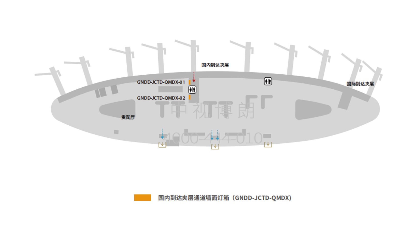 南通兴东机场广告-国内到达通廊墙面灯箱位置图