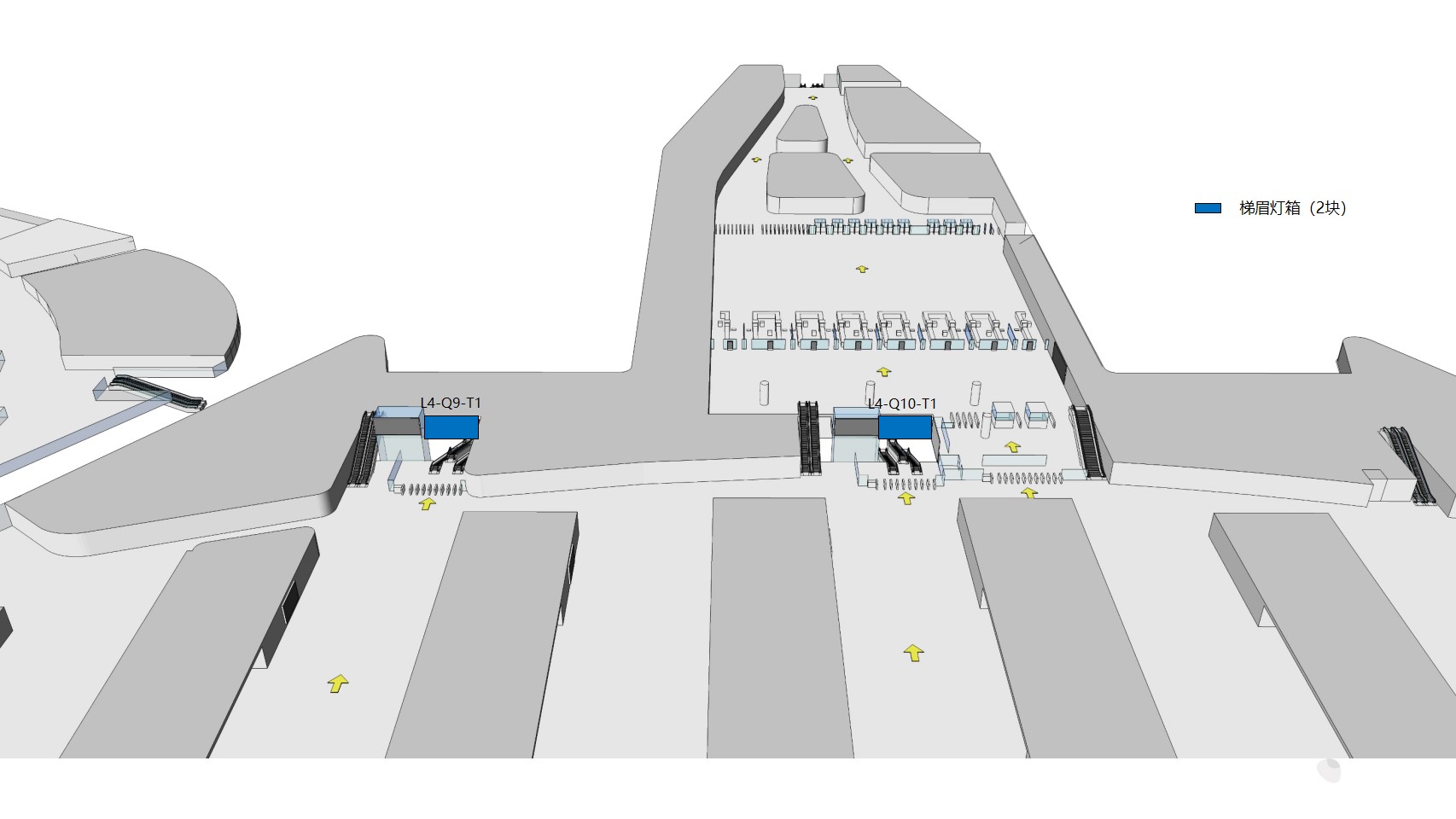 青岛机场广告-国内值机大厅扶梯门楣灯箱套装点位图