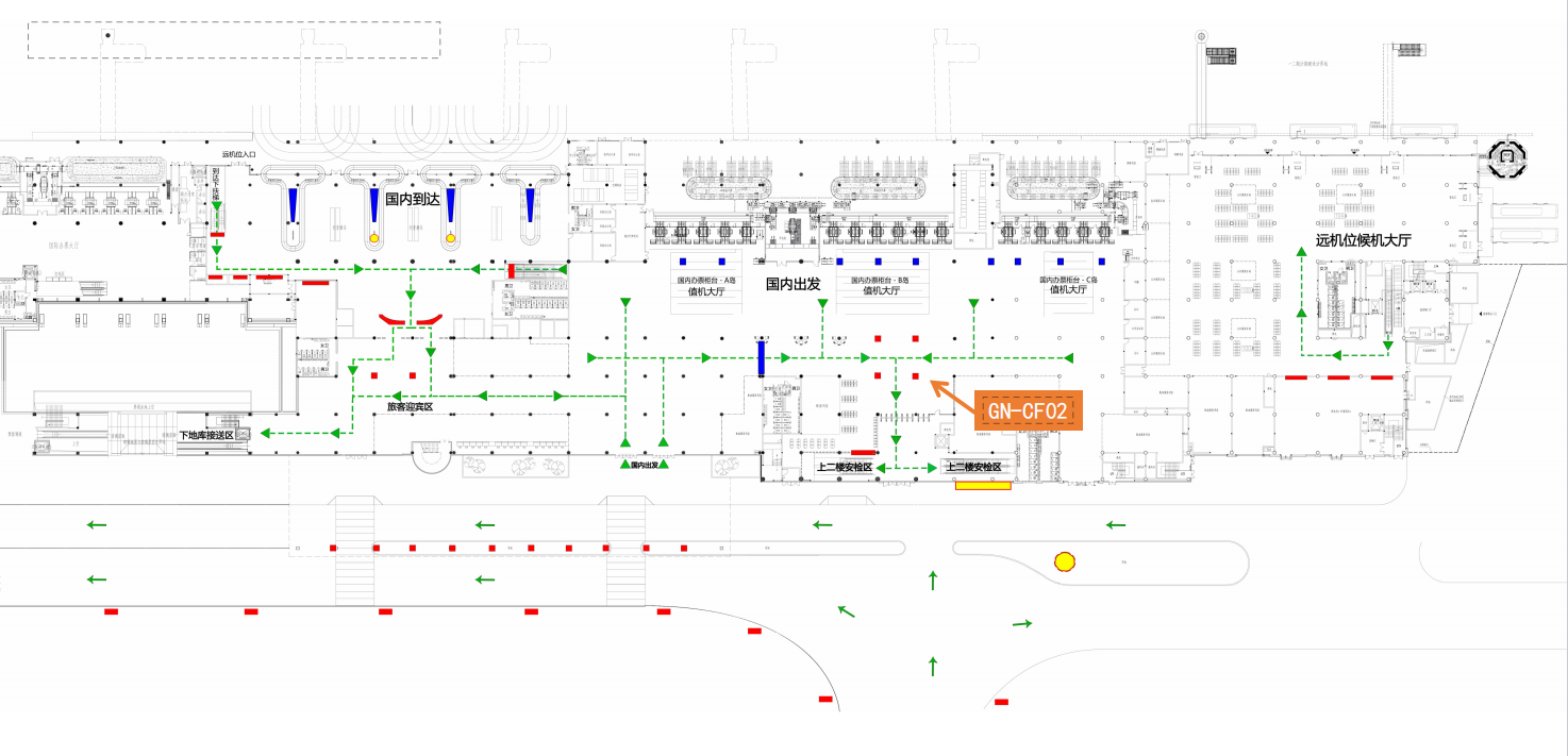 泉州机场广告-国内出发1F包柱灯箱套装点位图