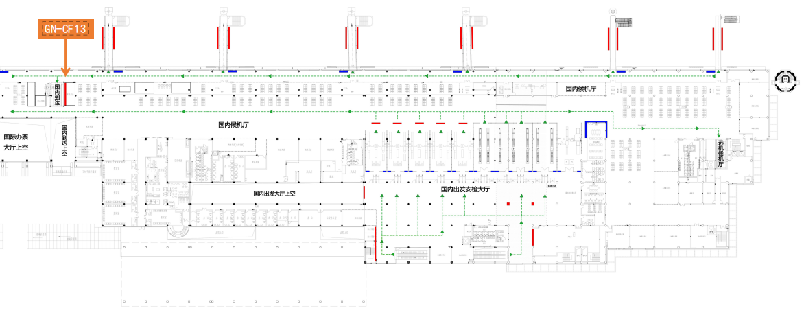 泉州机场广告-国内出发2楼到达中转区灯箱点位图