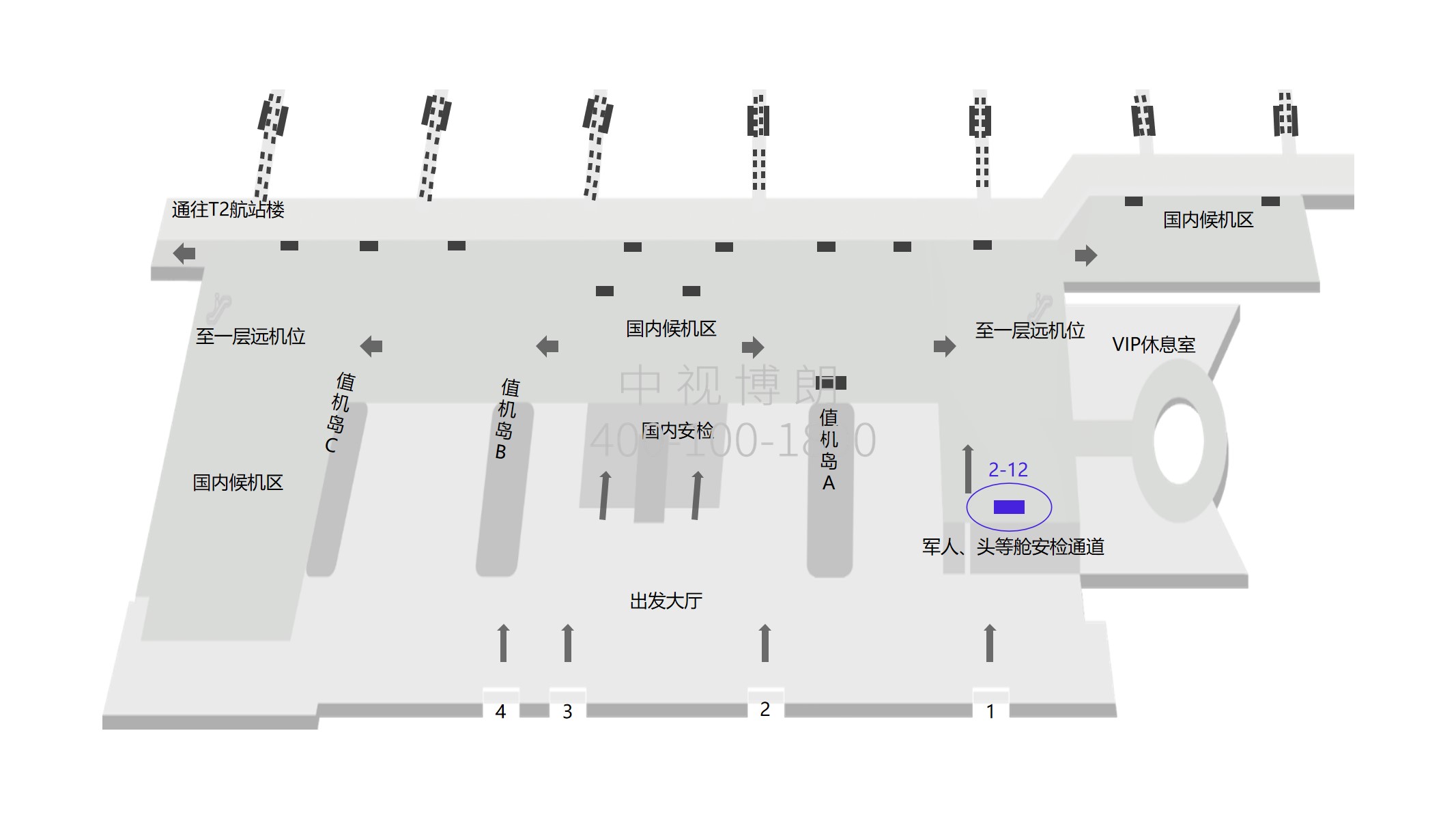 三亚机场广告-2-12候机厅休息区灯箱点位图