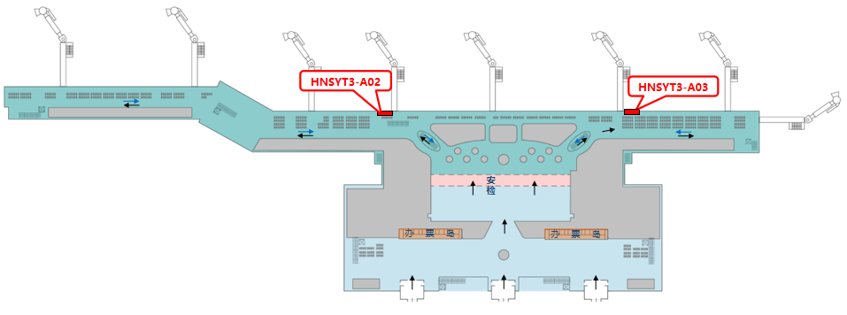 三亚凤凰机场广告-T3国内出发到达大厅灯箱套装1位置图