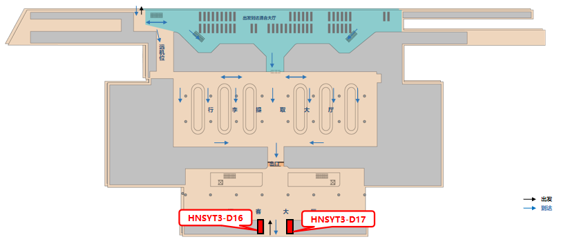 三亚凤凰机场广告-T3到达换乘大厅出口灯箱套装位置图