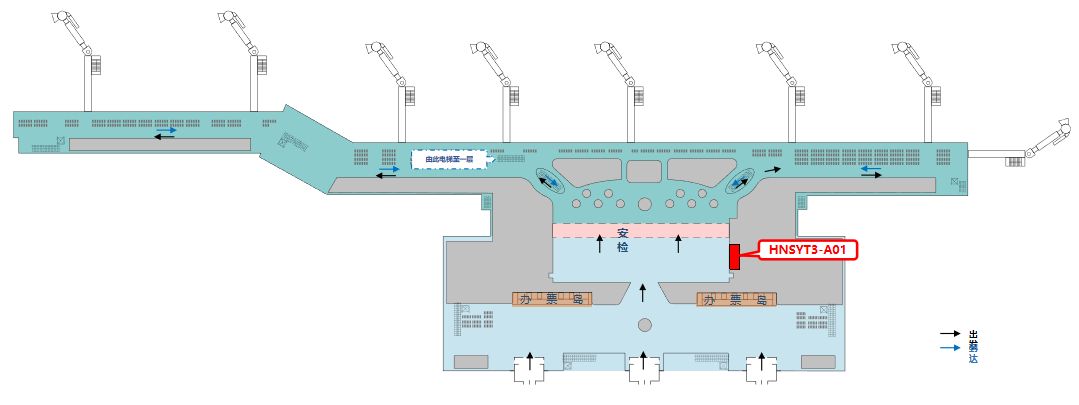 三亚凤凰机场广告-T3国内出发大厅安检旁灯箱位置图