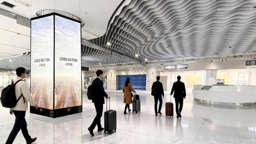 三亚凤凰机场广告-T3国内到达迎客厅包柱灯箱套装