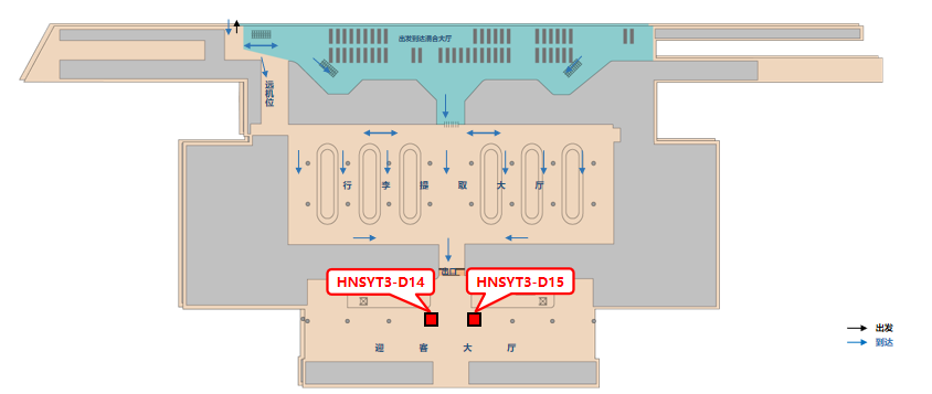 三亚凤凰机场广告-T3国内到达迎客厅包柱灯箱套装位置图