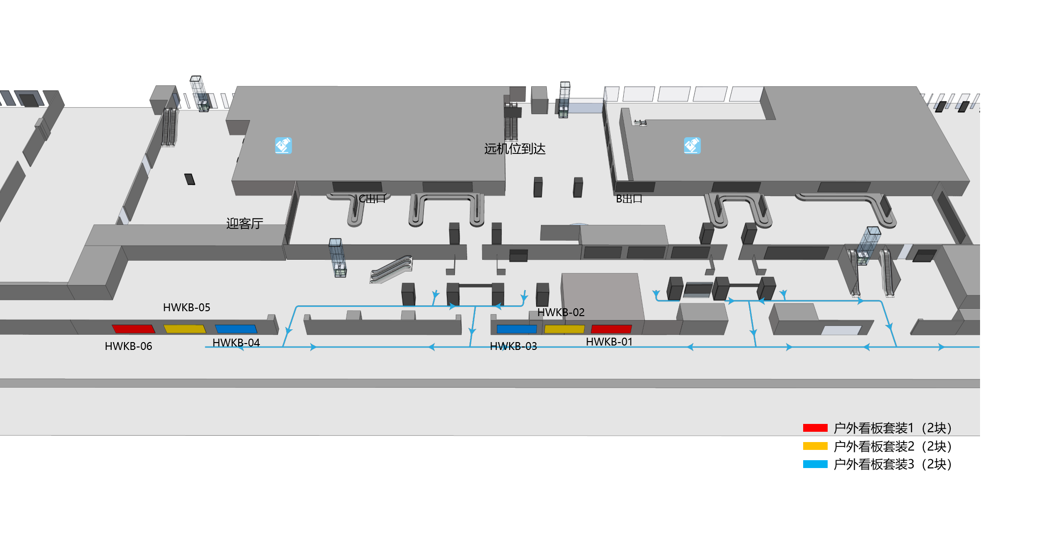 三亚凤凰机场广告-T1国内到达迎客厅出口看板套装位置图