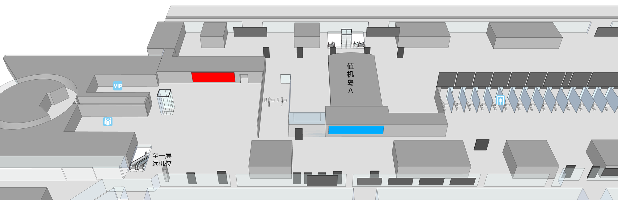 三亚凤凰机场广告-T1国内出发候机厅墙体灯箱2位置图