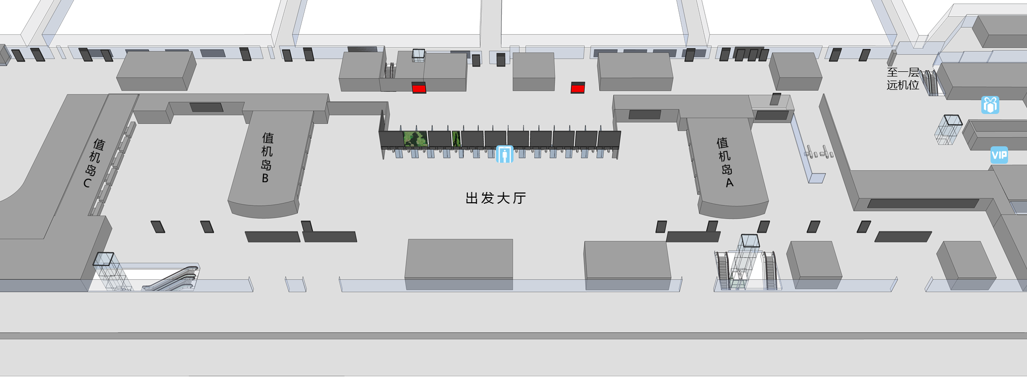 三亚凤凰机场广告-T1国内出发安检后灯箱套装位置图