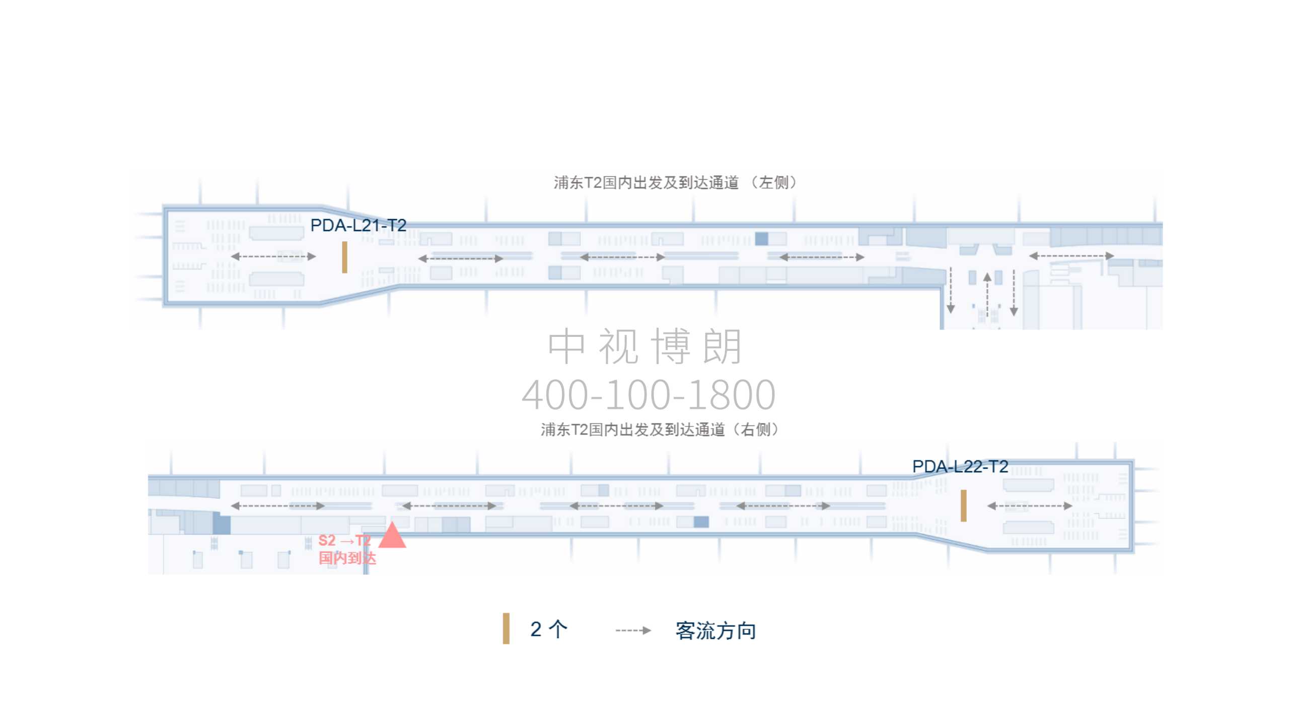 上海机场广告-浦东T2到达大厅巨型灯箱套装位置图
