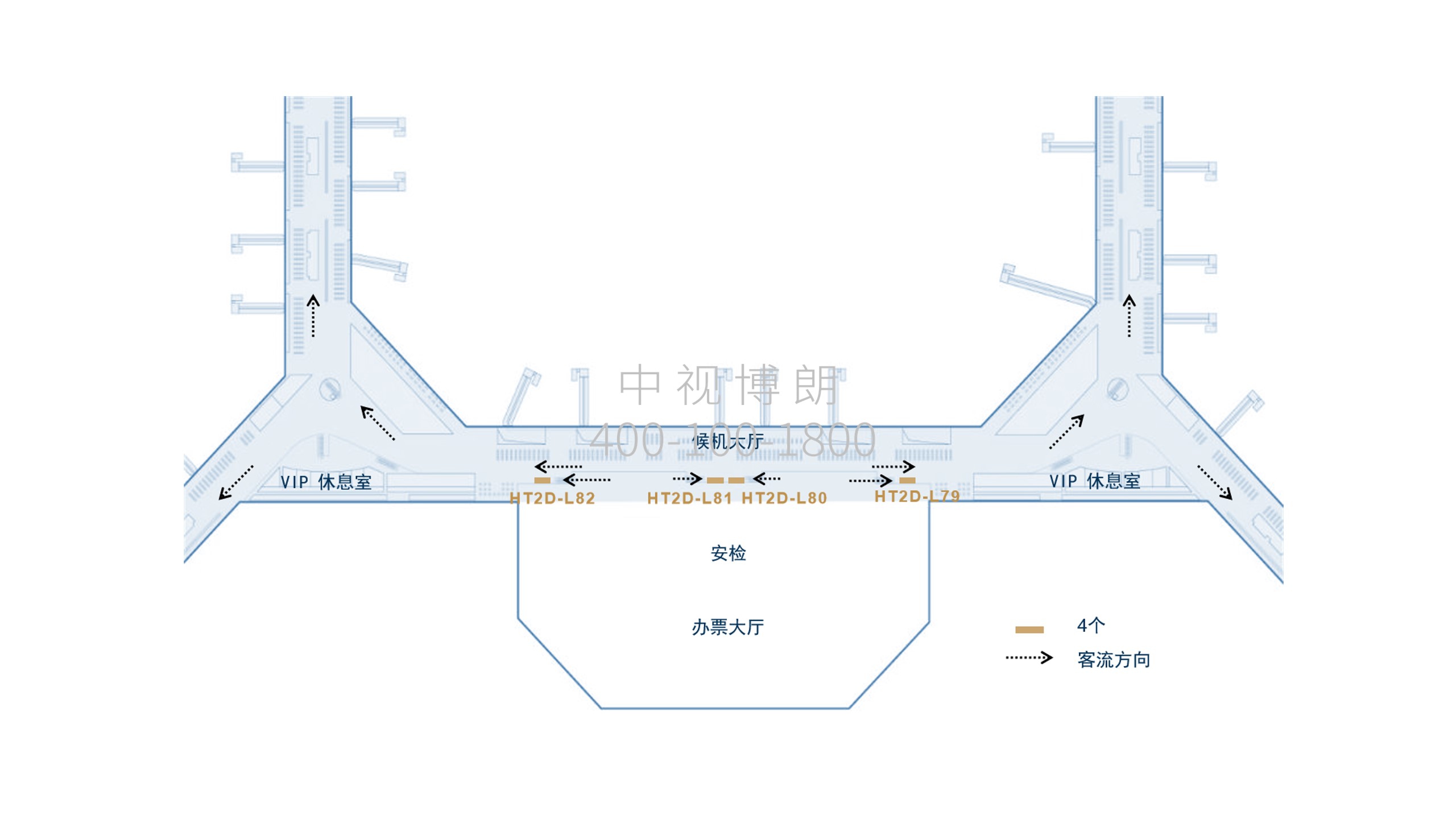 上海机场广告-虹桥T2候机大厅扶梯灯箱套装点位图