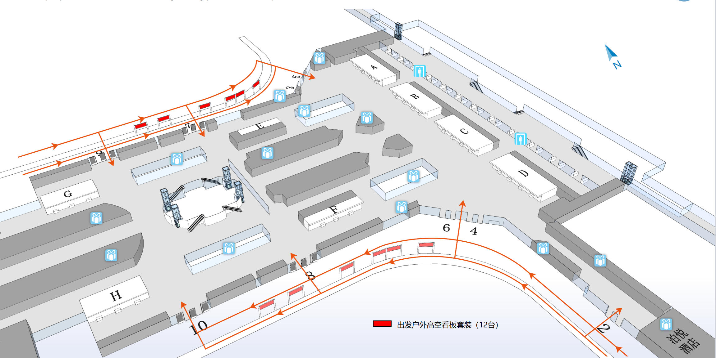 上海机场广告-虹桥T2出发入口看板套装点位图