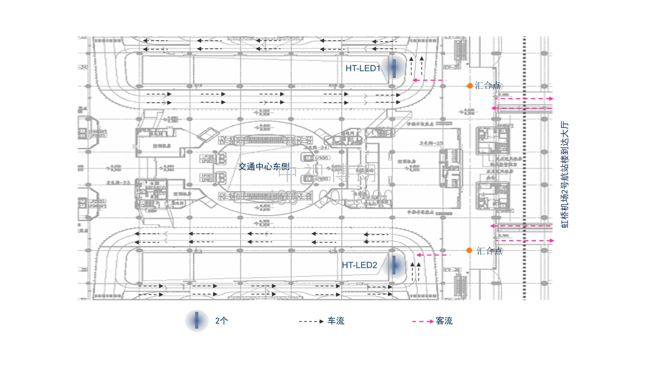 上海机场广告-虹桥T2停车场LED屏套装位置图