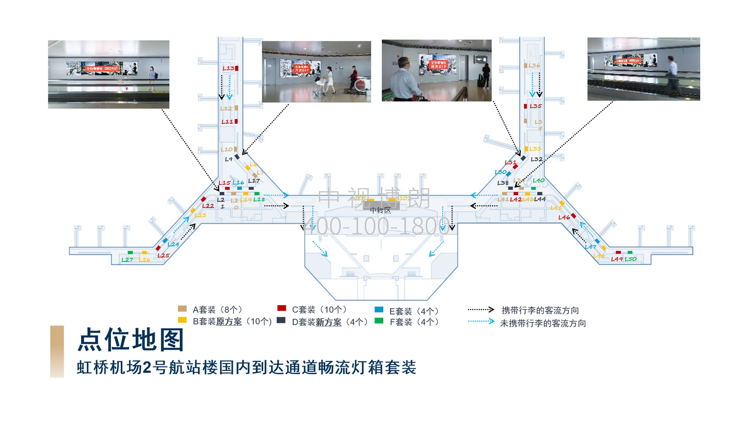 上海机场广告-虹桥T2到达通道灯箱套装位置图