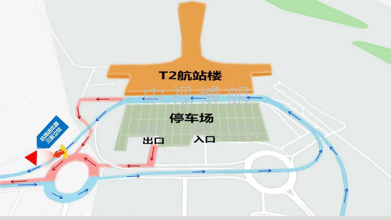 石家庄正定国际机场广告-机场进出路三面立柱位置图