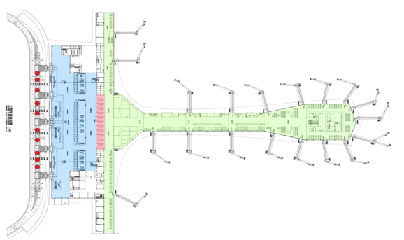 石家庄正定国际机场广告-T2出发层车道包柱灯箱套装位置图