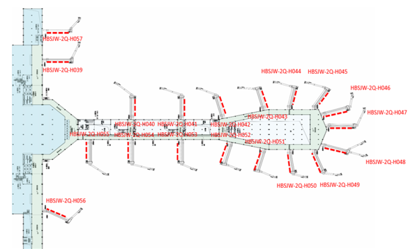 石家庄正定国际机场广告-T2廊桥内侧贴膜套装位置图