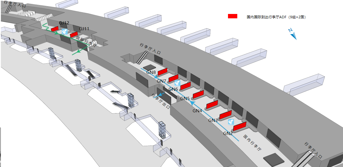 沈阳桃仙国际机场广告-国内国际到达行李厅转盘LED套装位置图