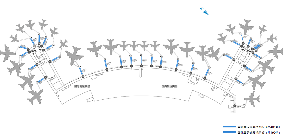 沈阳桃仙国际机场广告-内廊桥固定端看板位置图