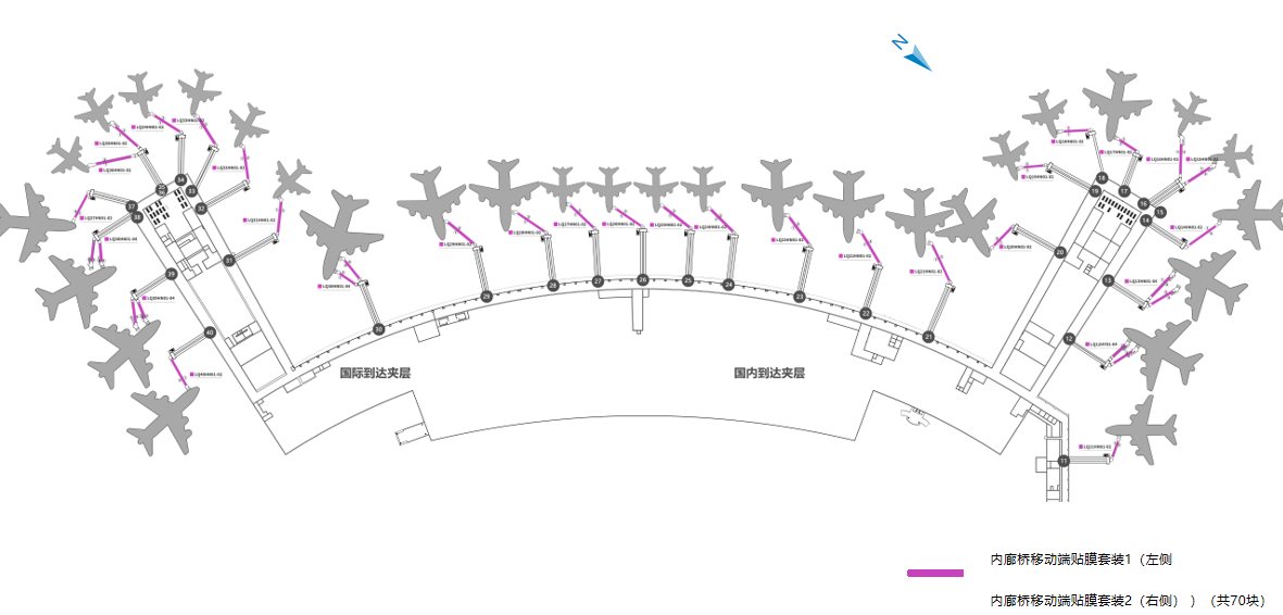 沈阳桃仙国际机场广告-内廊桥移动端贴膜位置图