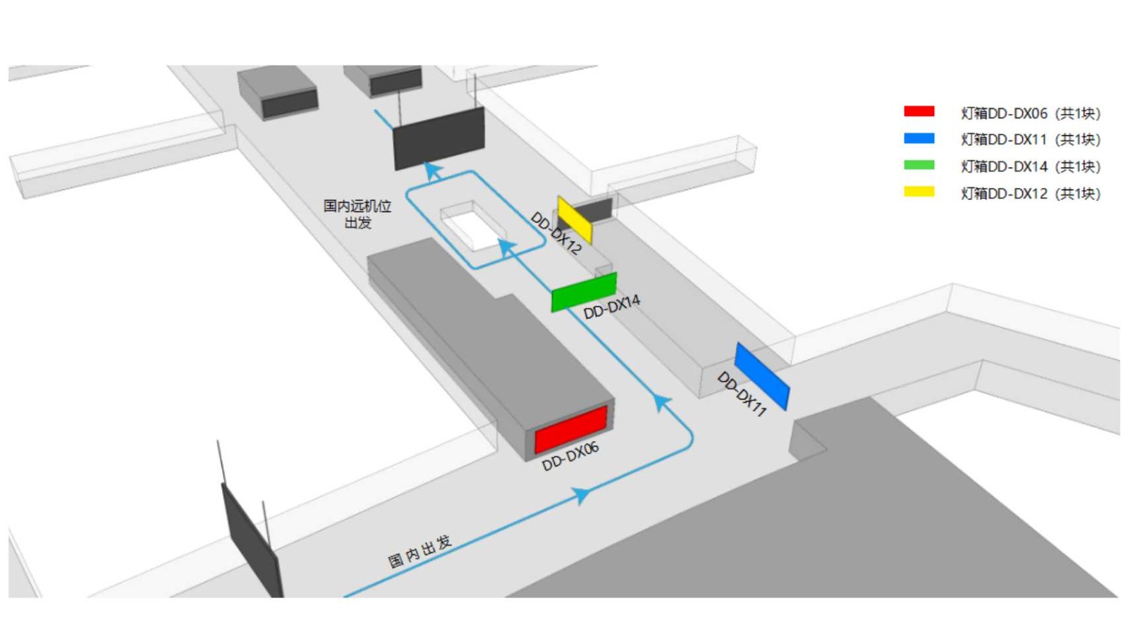 沈阳桃仙国际机场广告-国内出发候机区灯箱D-DX11位置图
