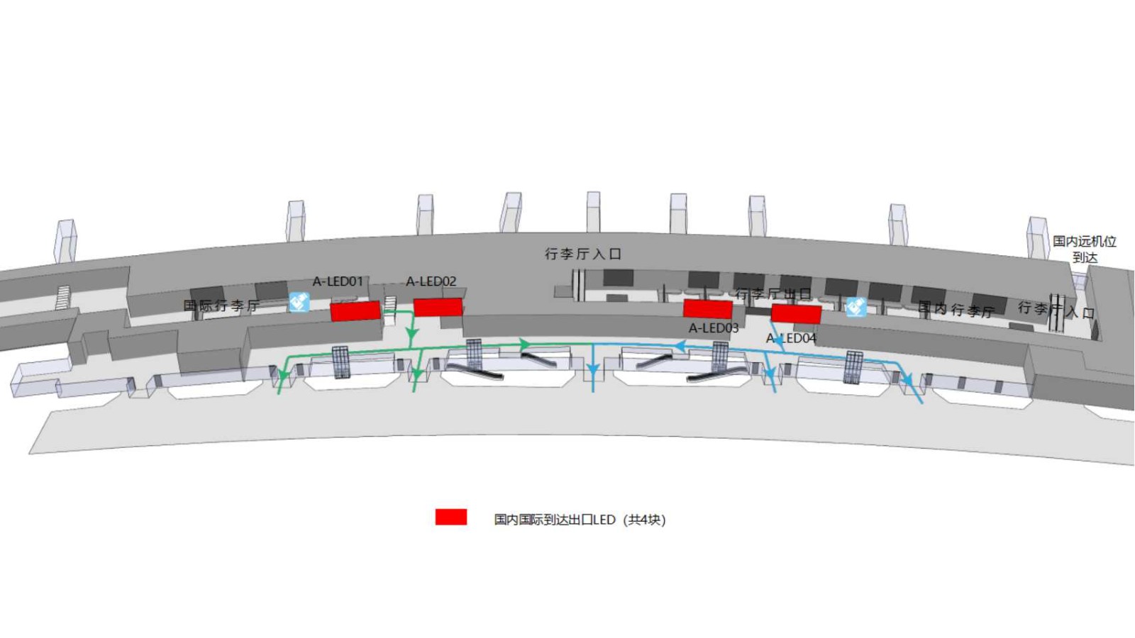 沈阳桃仙国际机场广告-国内国际到达出口LED套装位置图