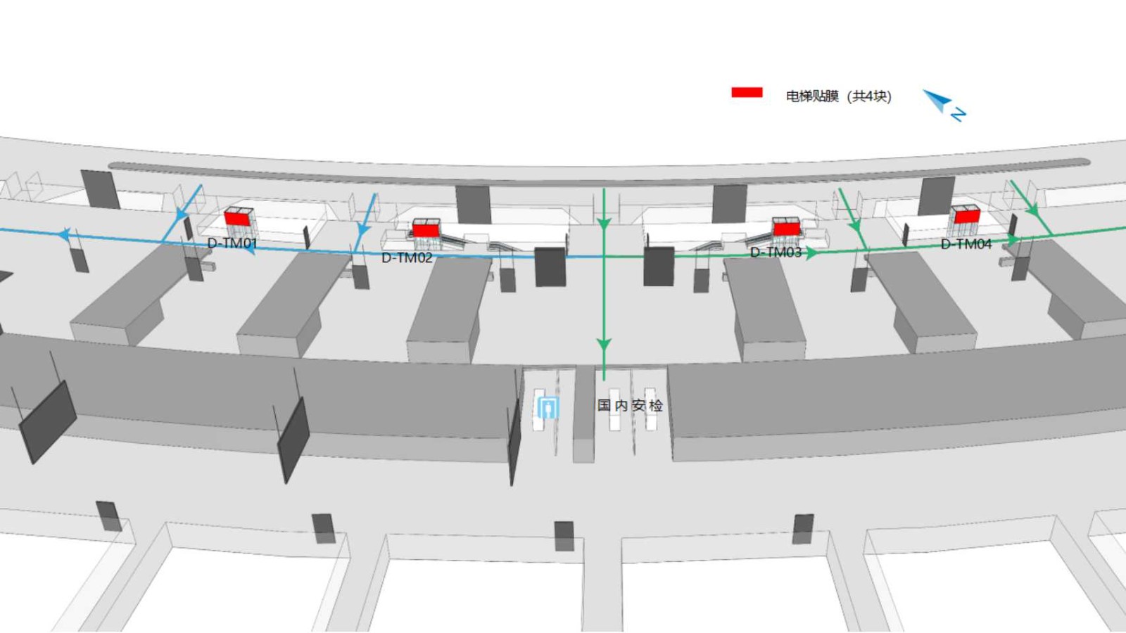 沈阳桃仙国际机场广告-国内出发大厅电梯贴膜套装位置图