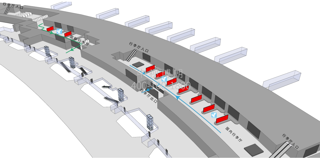 沈阳桃仙国际机场广告-国内国际到达行李厅转盘大屏位置图