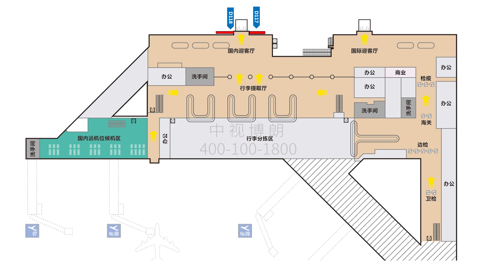 太原武宿国际机场广告-到达厅出口灯箱位置图