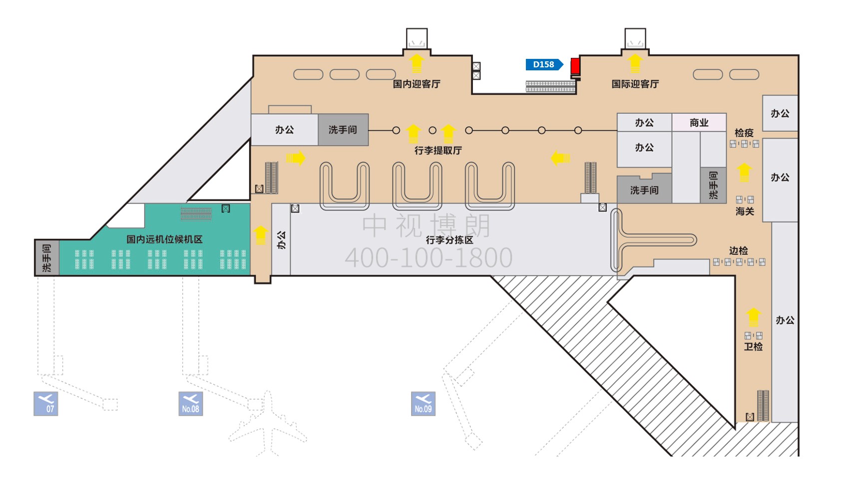 太原武宿国际机场广告-国内到达迎客厅灯箱位置图