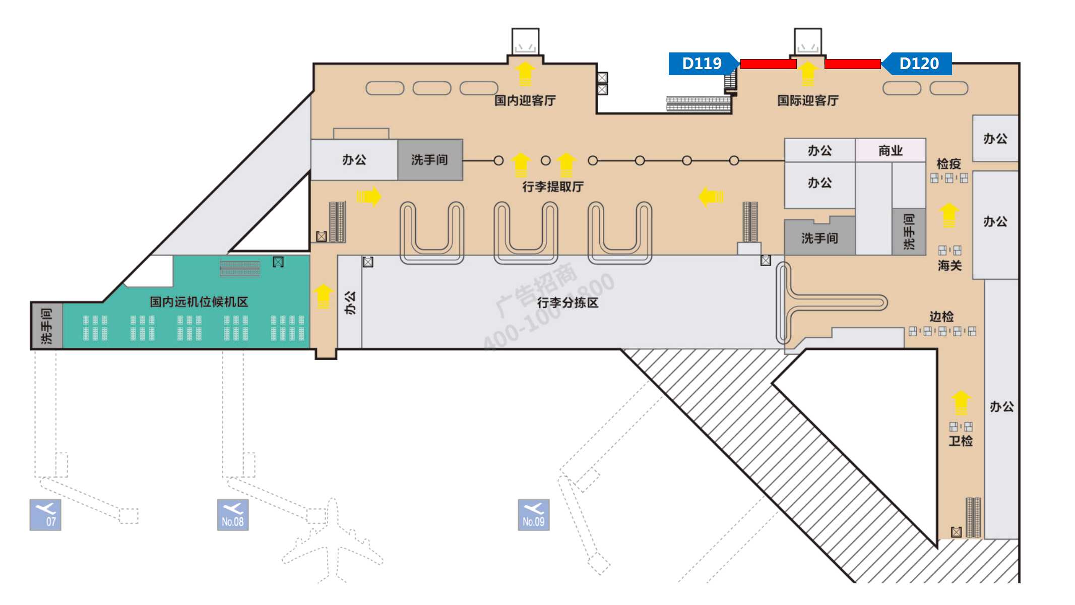 太原武宿国际机场广告-国际到达出口灯箱位置图