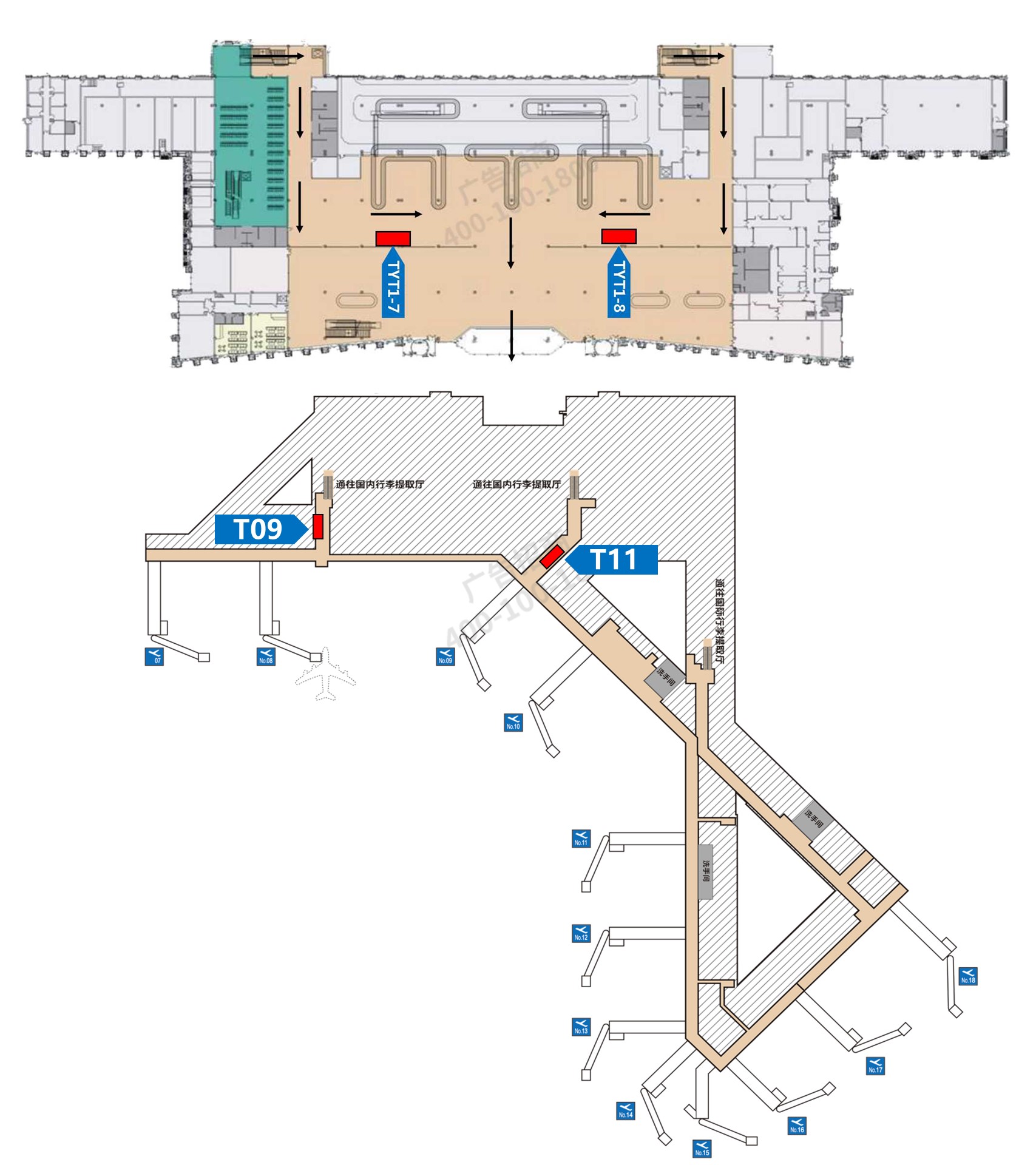 太原武宿国际机场广告-跨区域到达行李厅灯箱套装位置图