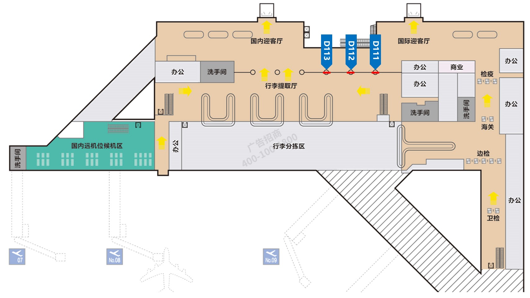 太原武宿国际机场广告-国内到达行李厅包柱套装1位置图