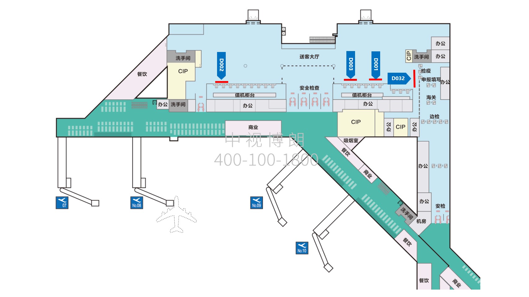 太原武宿国际机场广告-国际出发值机区灯箱位置图