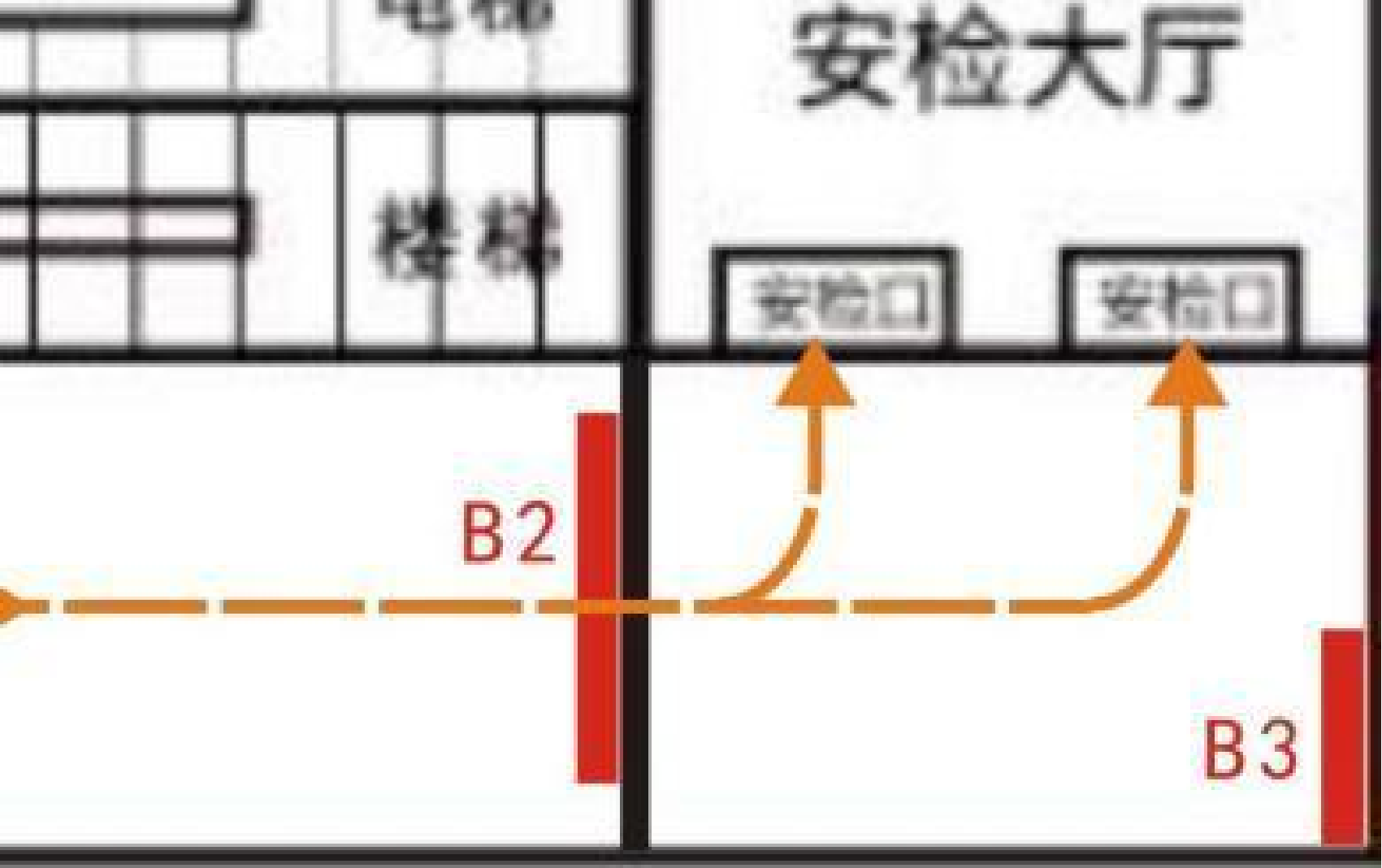 潍坊机场广告-出发安检口南侧灯箱点位图
