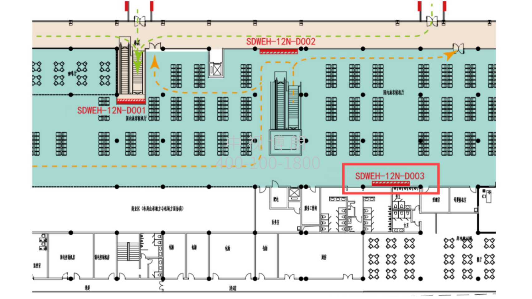 威海机场广告-出发候机厅候机区灯箱点位图
