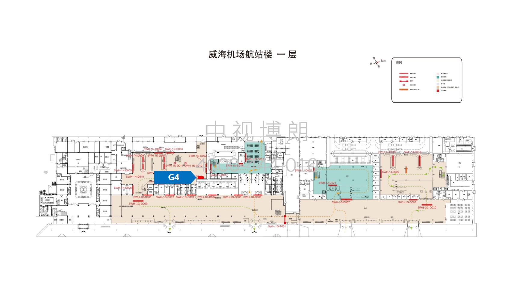 威海大水泊机场广告-国内到达行李厅灯箱1位置图
