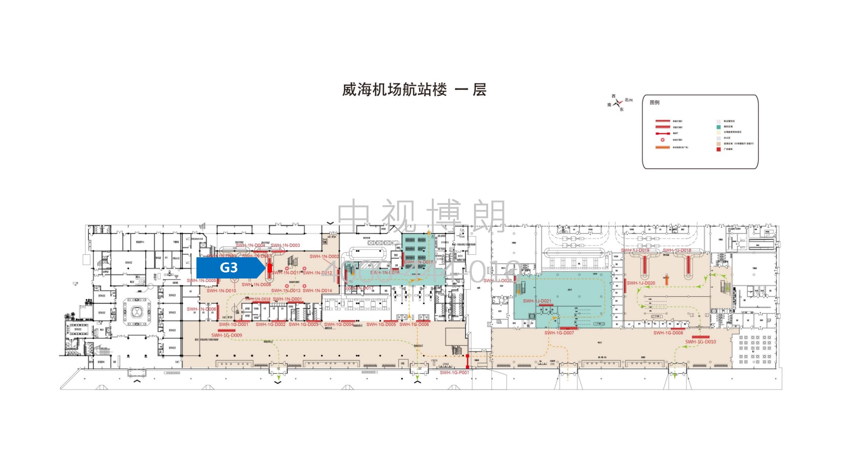 威海大水泊机场广告-到达行李厅灯箱5位置图