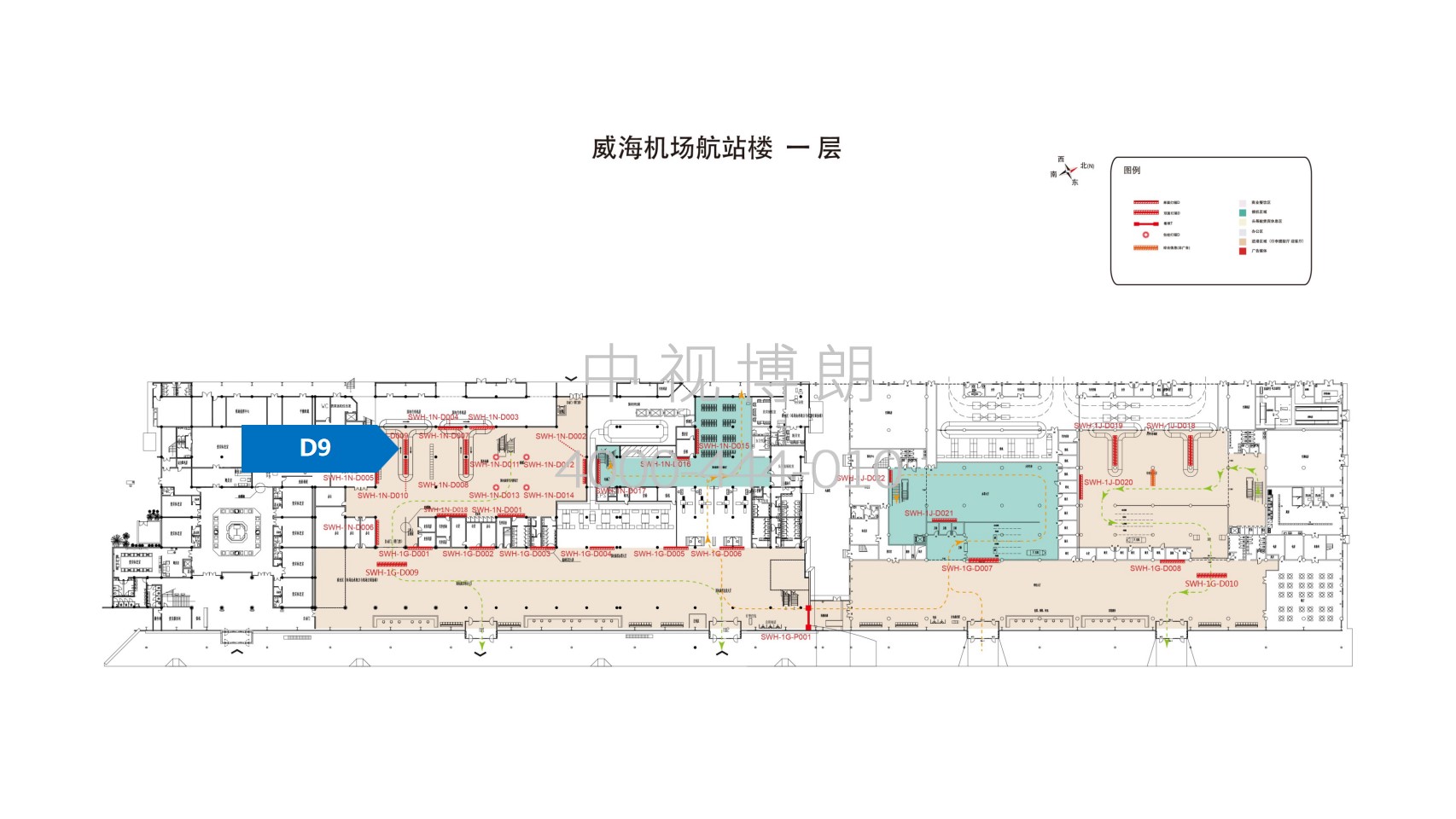 威海大水泊机场广告-到达行李厅灯箱2位置图