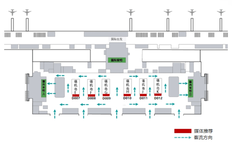 武汉机场广告-T3国内出发值机岛上方灯箱点位图