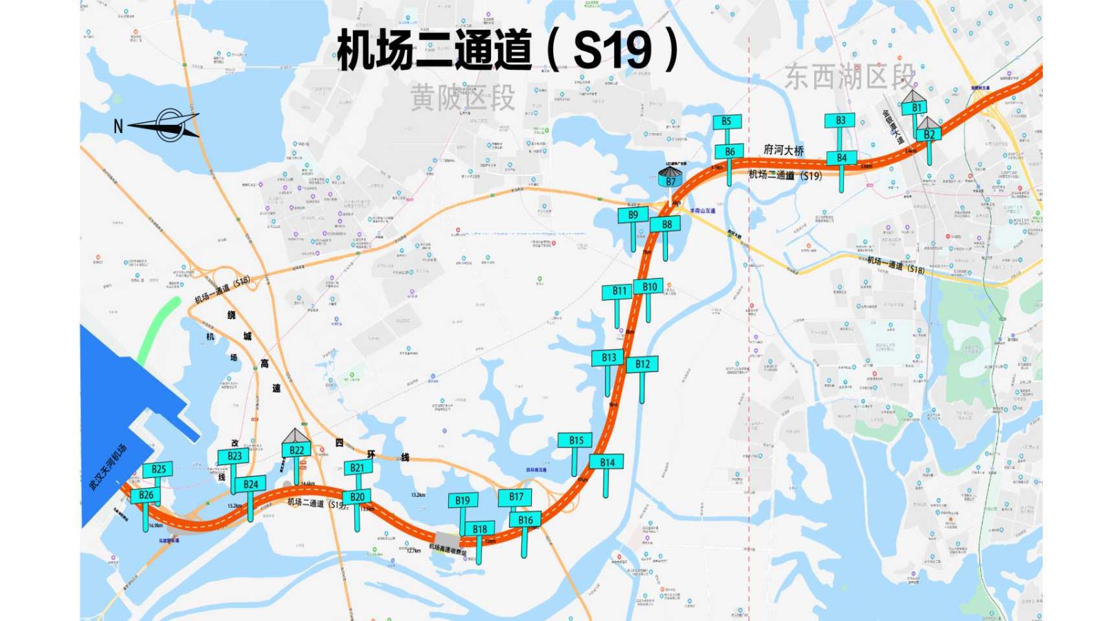 武汉天河机场广告广告-机场高速二通道高立柱1位置图
