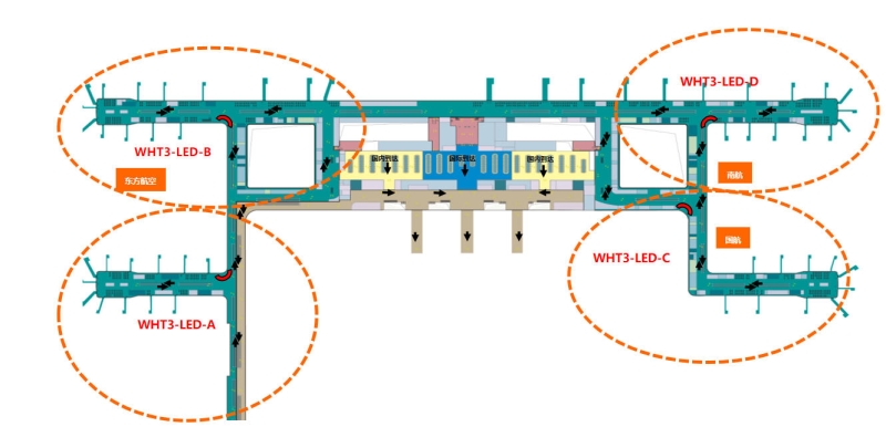 武汉天河机场广告广告-出发到达混流走廊LED大屏套装位置图