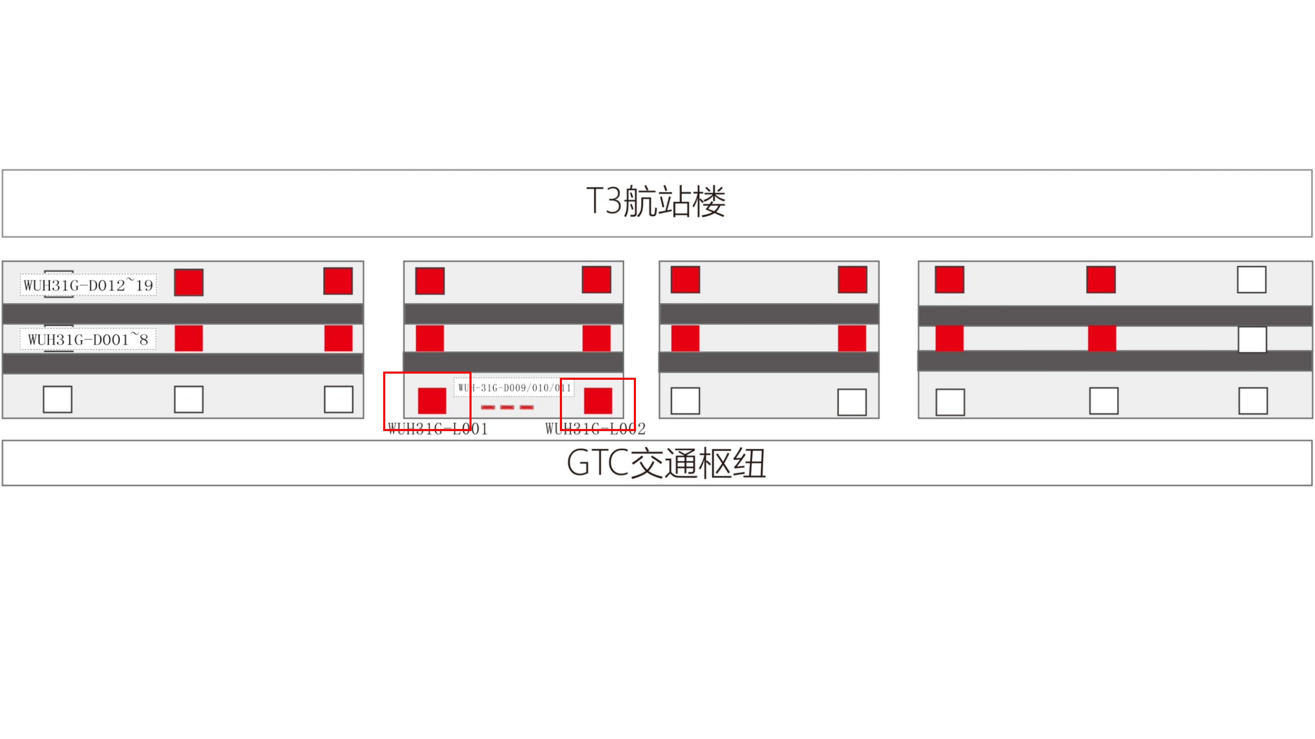 武汉天河机场广告广告-T3一层行车道包柱LED屏套装位置图